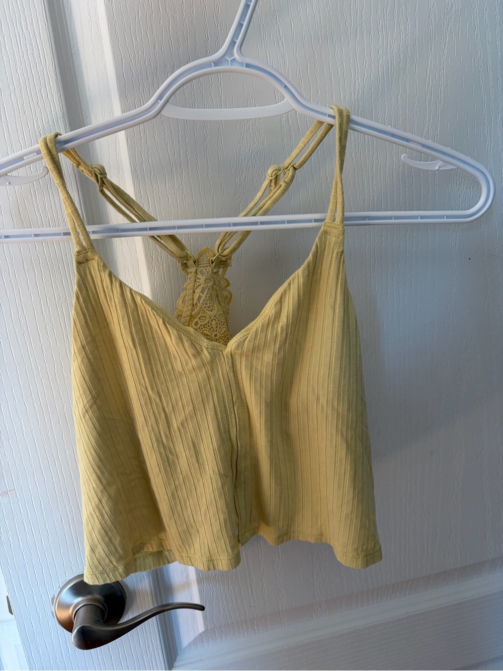 aerie Pale Yellow Ribbed Lace-Back Cami